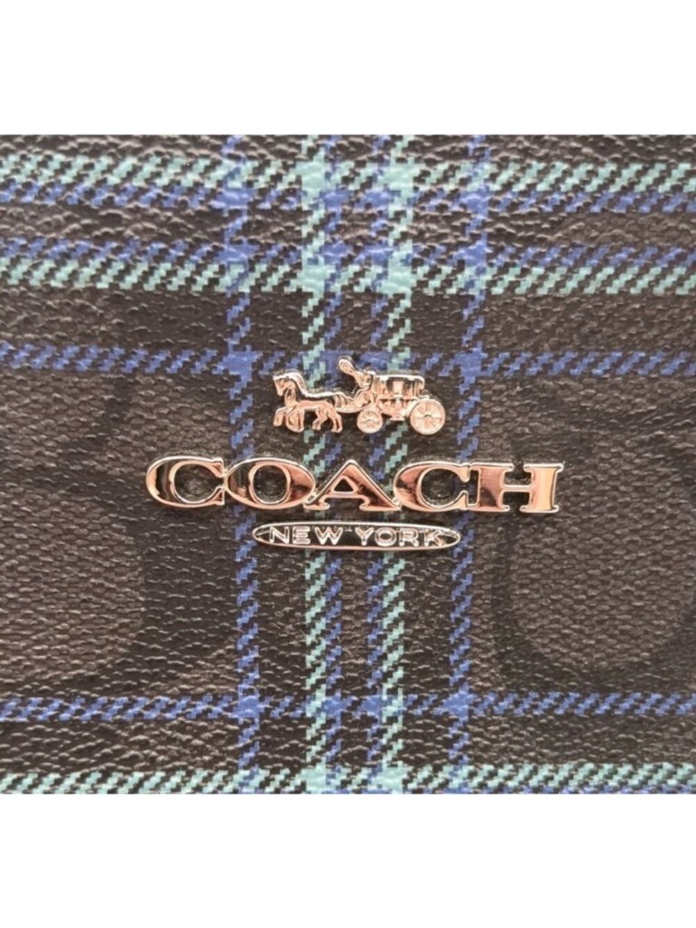Coach Navy Shirting Plaid Signature Coated Canvas Zip Top Tote F80032 - Picture 6 of 13